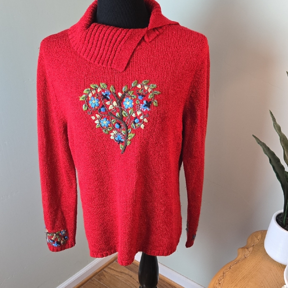 90s Coldwater Creek Red Needlepoint Sweater